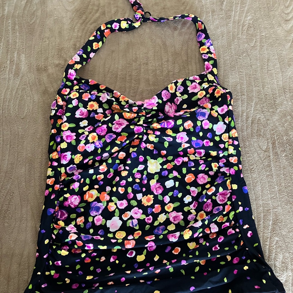 Anne Cole Black Floral TANKINI TOP